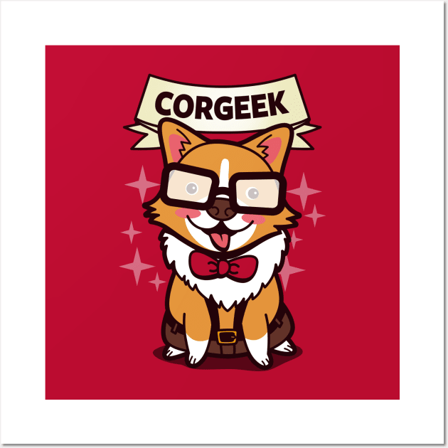 Funny Cute Kawaii Geek Corgi Dog Cartoon For Dog Lovers Wall Art by BoggsNicolas